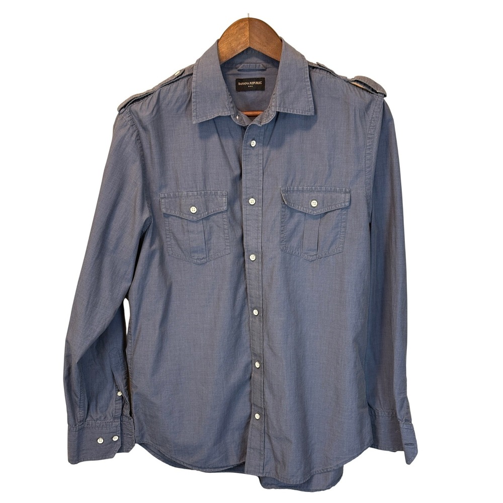 Banana Republic Blue Smoke 100% Cotton‎ Mobius Campo Button Up Shirt size Small